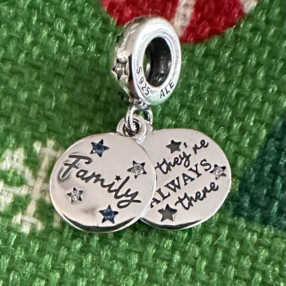 New Pandora S925 ALE Sterling Silver Family Love Double Dangle Charm - Picture 1 of 3